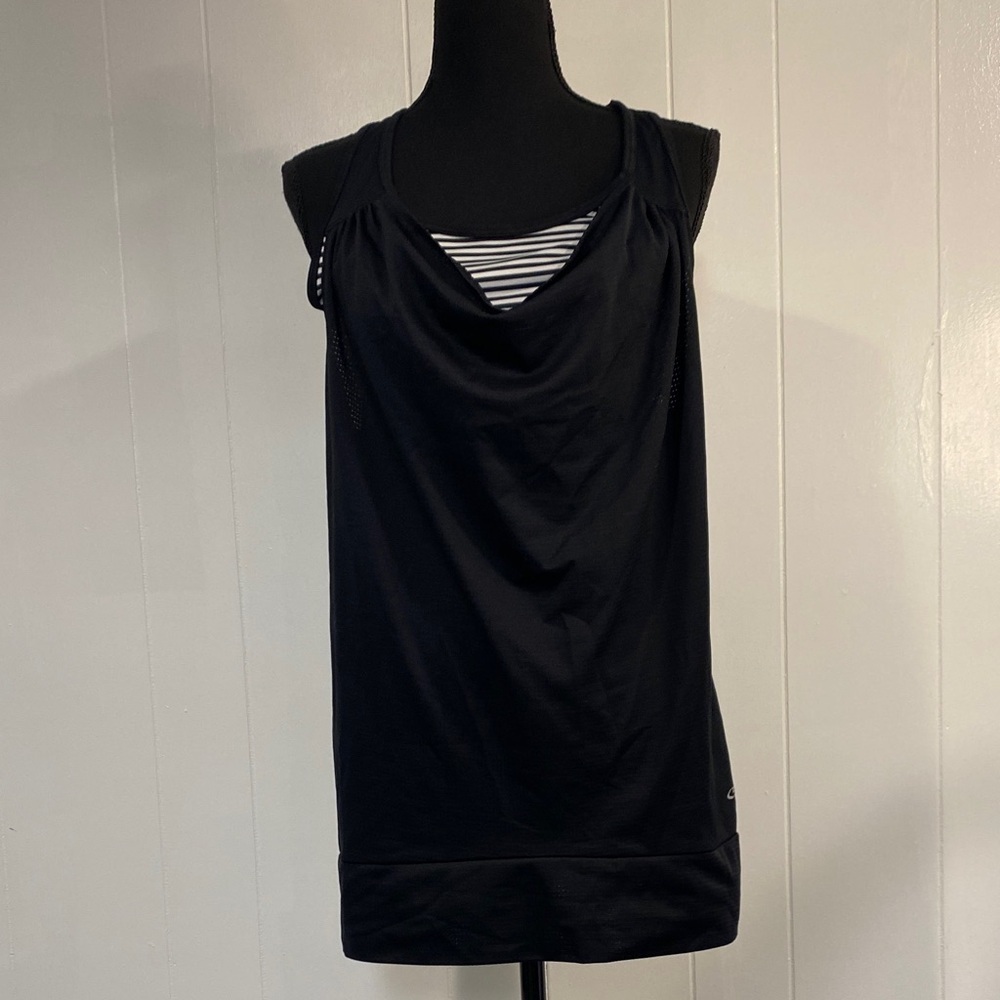 Champion XL Black Layered Racerback Tank | Mesh | Striped Lining | Activewear